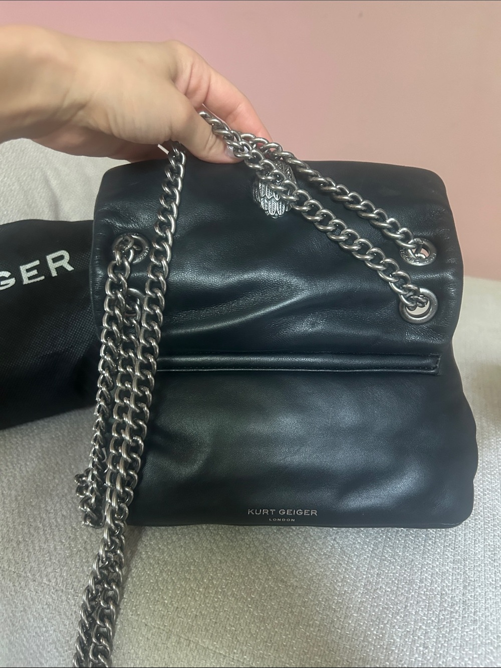 Kurt Geiger Black Leather Mini Shoulder Bag with Silver Chain - Picture 5 of 5